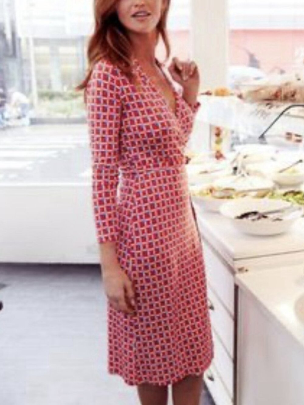 Boden Wrap Dress Red White Blue Pattern Midi Length Preppy July 4th Summer, 10